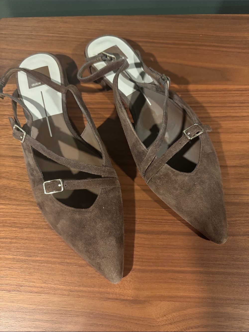 Dolce Vita Brown Suede Pointed-Toe Strappy Flats